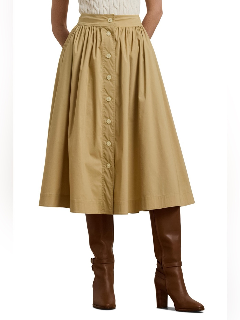 Lauren Ralph Lauren Button-Front Cotton Blend Midi Skirt - Picture 3 of 11